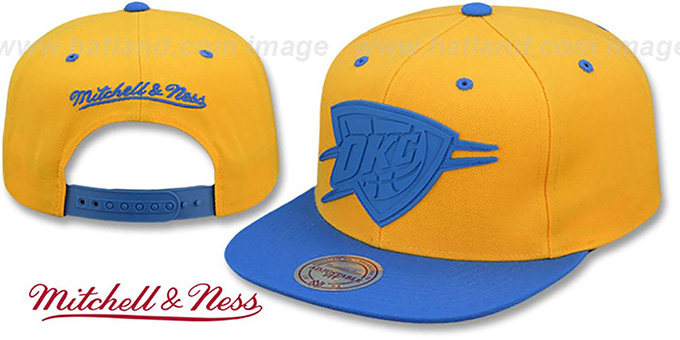 Thunder 'XL RUBBER WELD SNAPBACK' Gold-Blue Adjustable Hat by Mitchell and Ness
