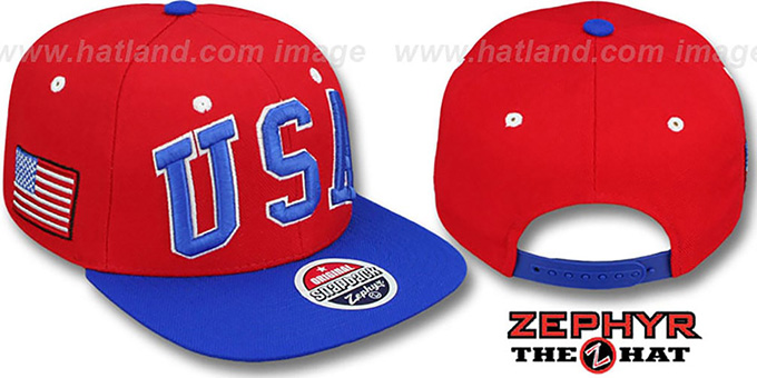 USA '2T SUPER-ARCH SNAPBACK' Red-Royal Adjustable Hat by Zephyr