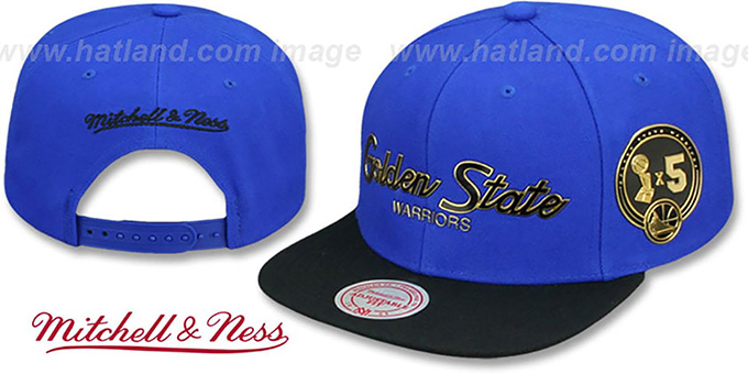 Warriors 'CITY CHAMPS SCRIPT SNAPBACK' Royal-Black Hat by Mitchell and Ness