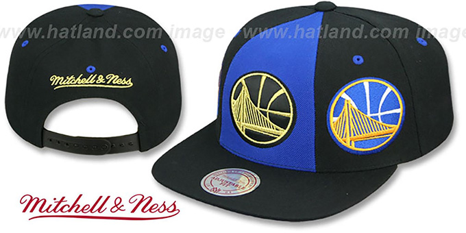 Warriors 'TRIPLE STACK SNAPBACK' Royal-Black Hat by Mitchell and Ness