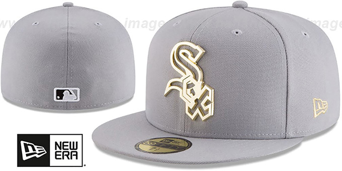 White Sox 'GOLD FRAMED METAL-BADGE' Grey Fitted Hat by New Era