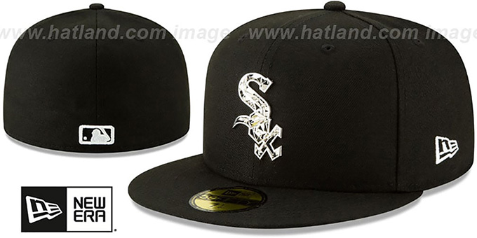 White Sox 'SILVER SHATTERED METAL-BADGE' Black Fitted Hat by New Era