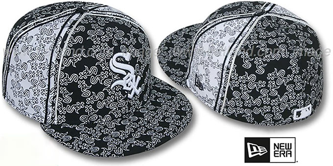 White Sox Sox-'PJs FLOCKING PINWHEEL' Black-White Fitted Hat by New Era