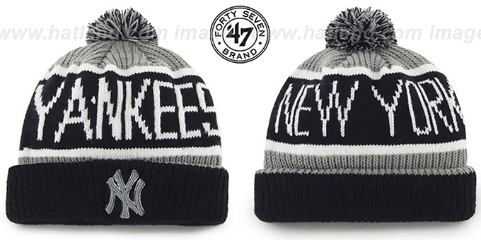 Yankees 'THE-CALGARY' Black-Grey Knit Beanie Hat by Twins 47 Brand