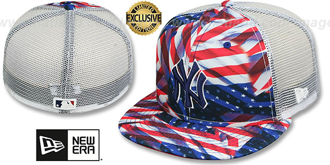 Yankees 'USA WAVING-FLAG MESH-BACK' Fitted Hat by New Era
