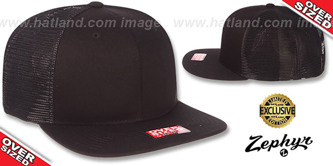 Blank OVER-SIZED MESH-BACK SNAPBACK Black-Black Hat by Zephyr