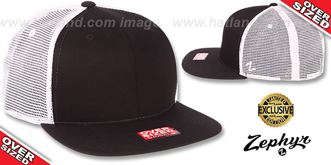 Blank OVER-SIZED MESH-BACK SNAPBACK Black-White Hat by Zephyr