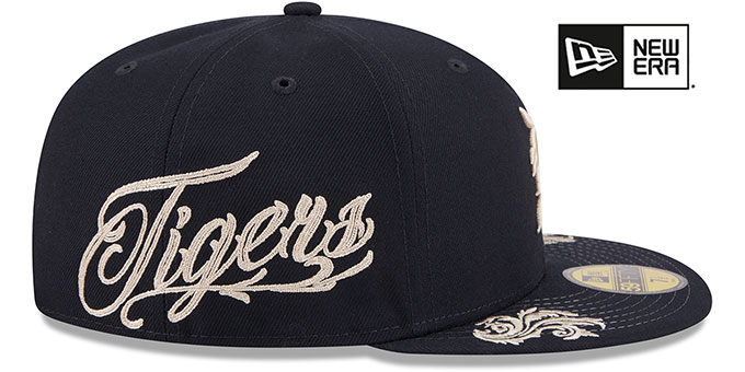 Side Script Hat Detroit Tigers SIDE SCRIPT WORDMARK Navy Fitted Hat